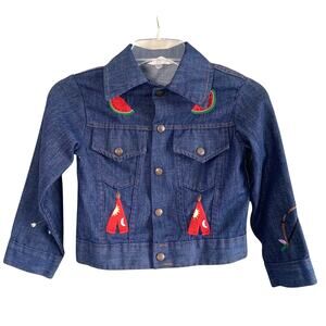 Vintage 70s Montgomery Ward Girl's Sz 12/Large Embroidered Denim Trucker Jacket